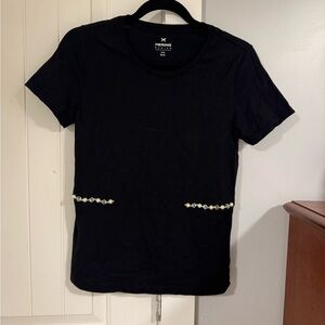 Hearing Basico (from Brazil)  Women's Elegant Black Tee with Gem Accents